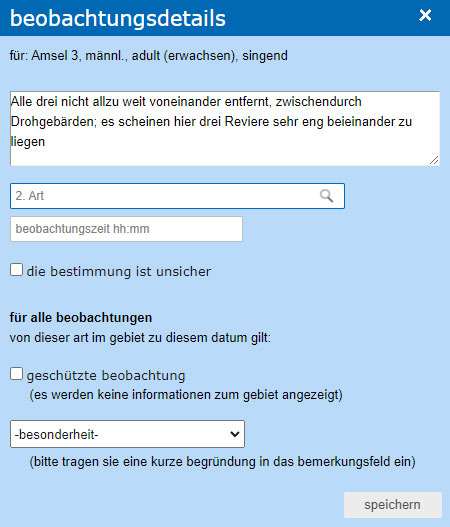Weitere Details zu einer Gebietsbeobachtung