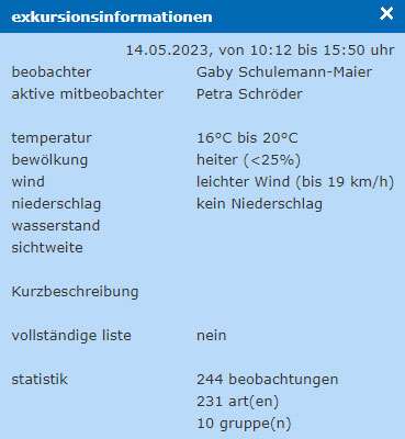 Anzeige der Exkursionsinformationen