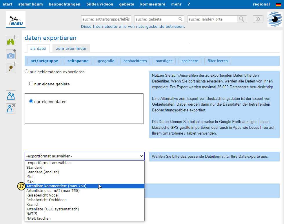 Passendes Exportformat auswählen