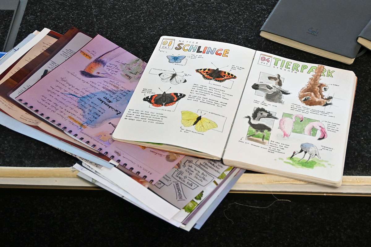 Auch so kann Nature Journaling aussehen – Lisa Theismann hat Ansichtsmaterial mitgebracht, (c) Ina Siebert