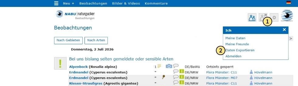 Formular für den Datenexport aufrufen