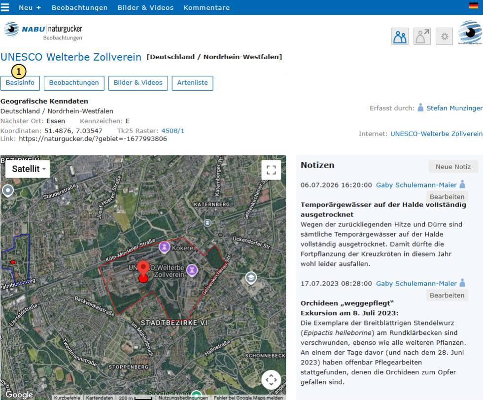 Basisinfos eines Gebietsporträts aufrufen
