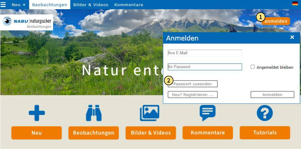 Per Mausklick das Passwort zusenden lassen