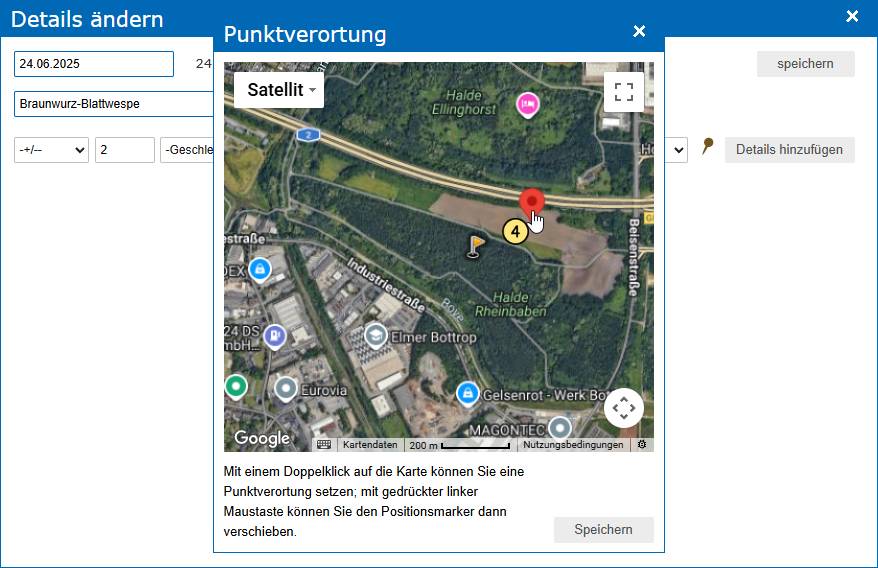 Den Ortsmarker verschieben und die Änderungen speichern