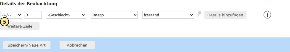 Aufrufen einer weiteren Zeile im Eingabeformular für Beobachtungen