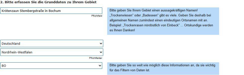 Grunddaten des Gebiets ändern, z. B. den Namen